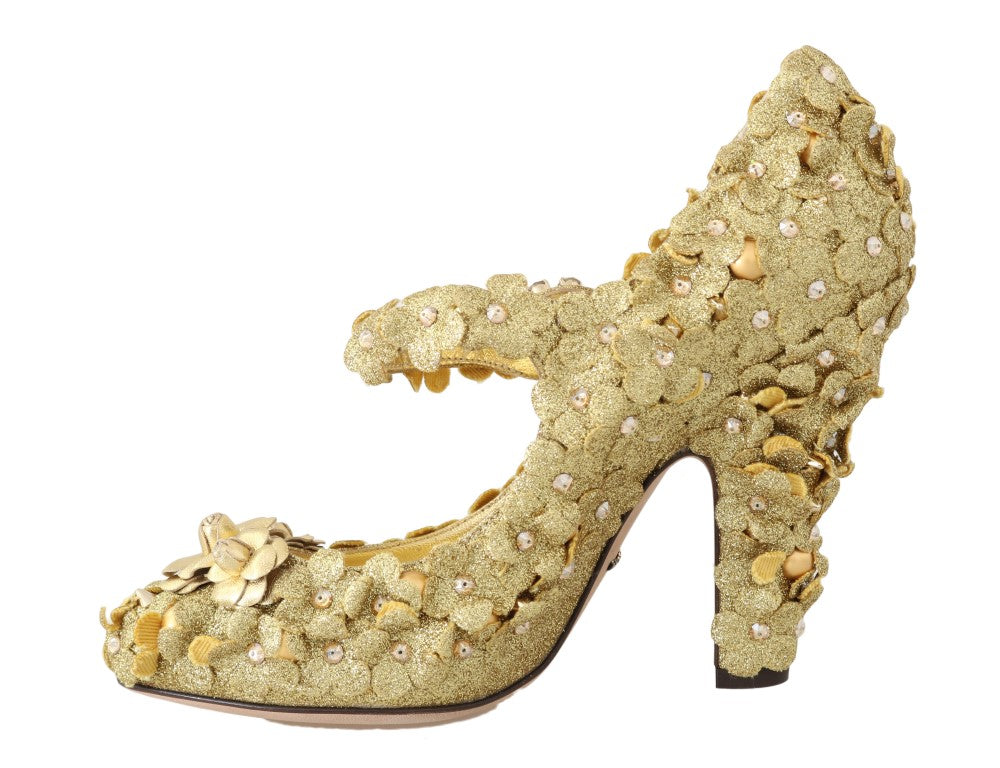 Women’s Dolce & Gabbana Gold Floral Crystal Mary Janes Pumps