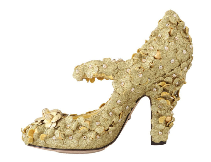 Women’s Dolce &amp; Gabbana Gold Floral Crystal Mary Janes Pumps