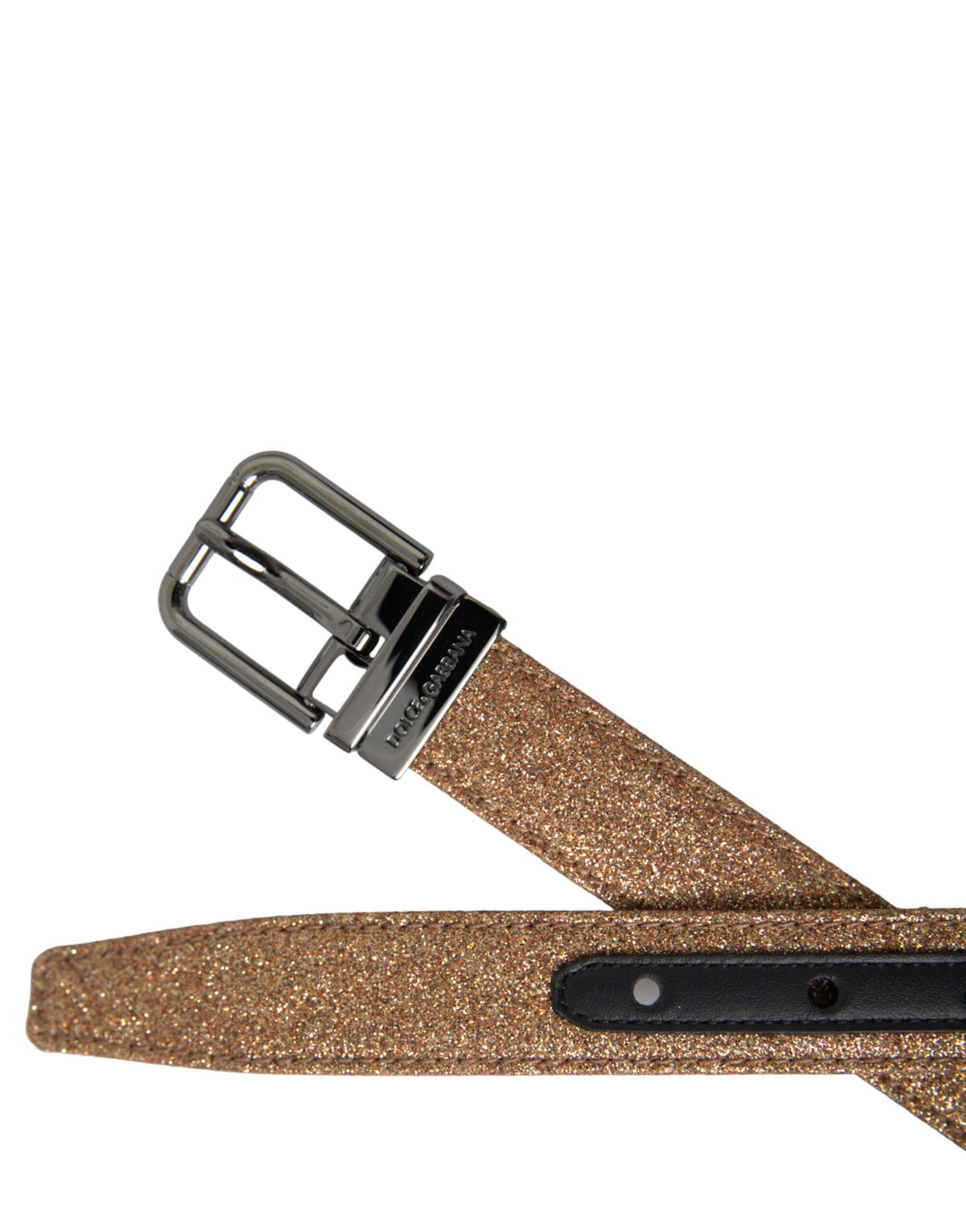 Women’s Dolce &amp; Gabbana Gold Glitter Leather Silver Metal Buckle Belt