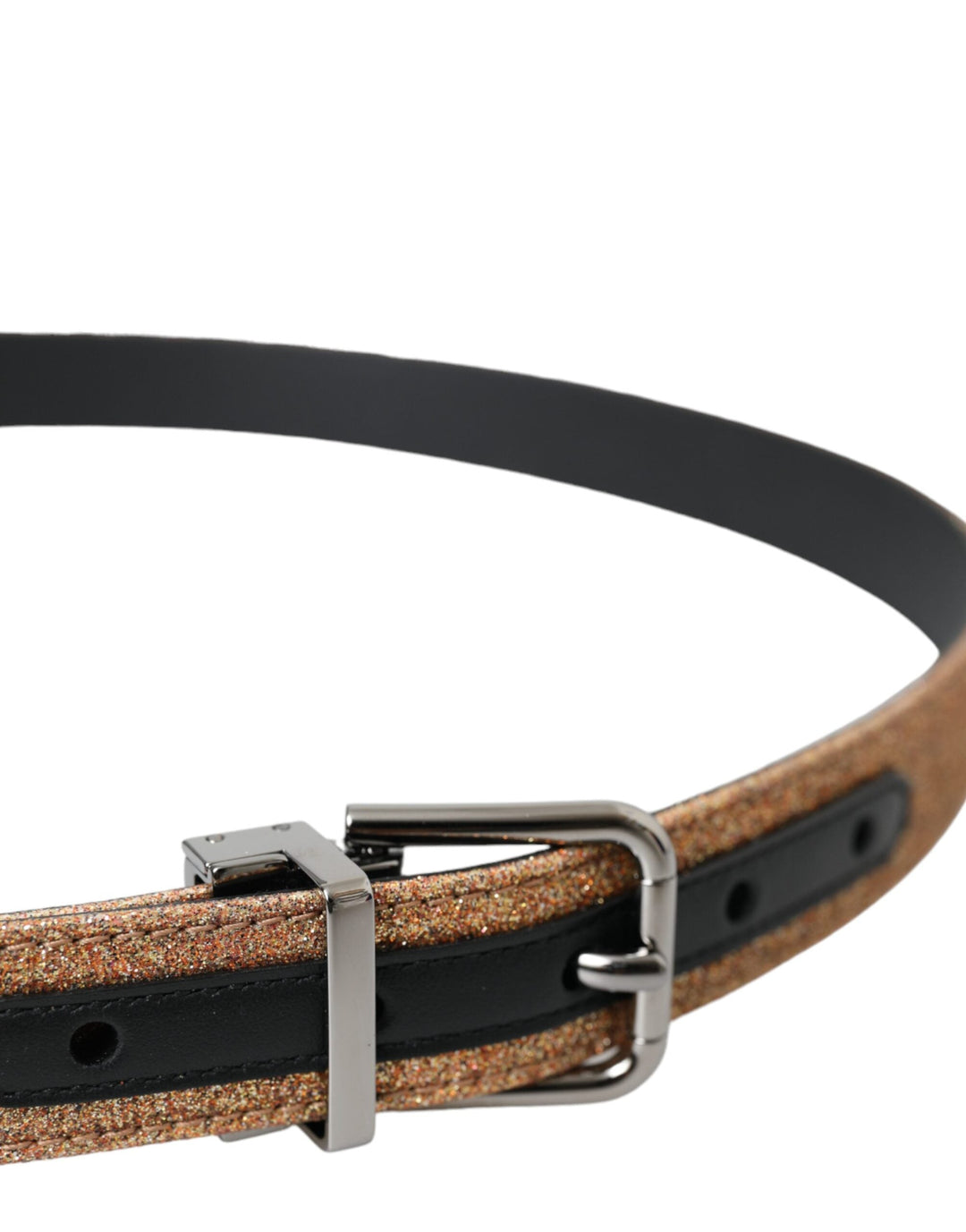 Women’s Dolce &amp; Gabbana Gold Glitter Leather Silver Metal Buckle Belt