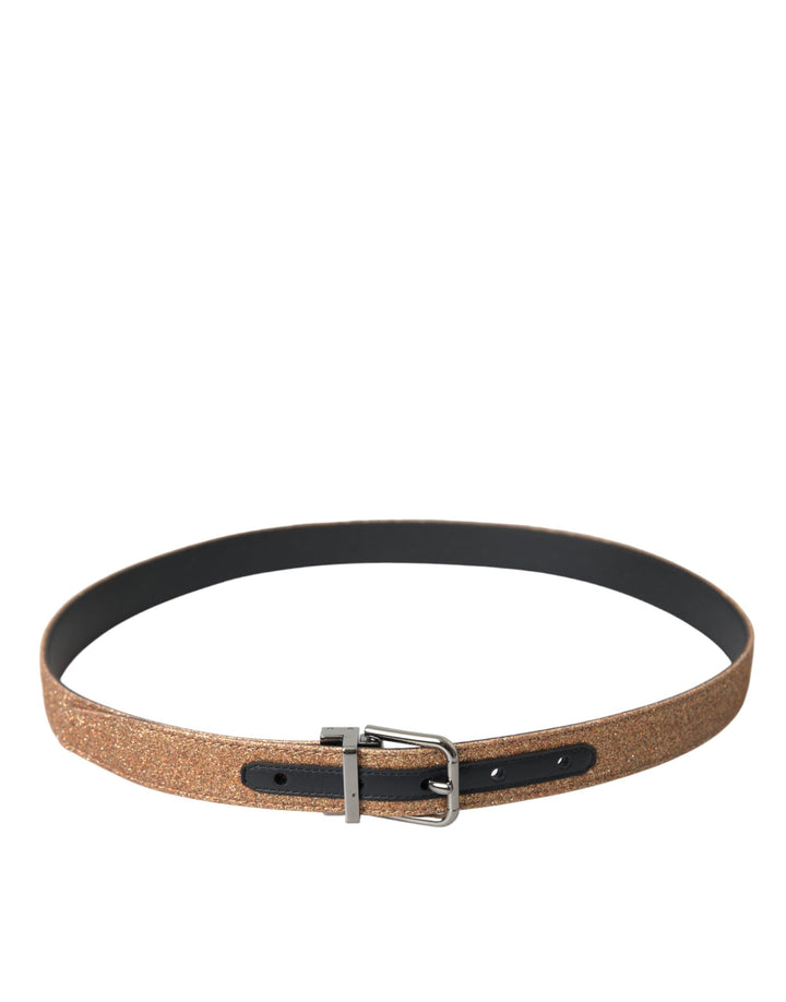 Women’s Dolce &amp; Gabbana Gold Glitter Leather Silver Metal Buckle Belt