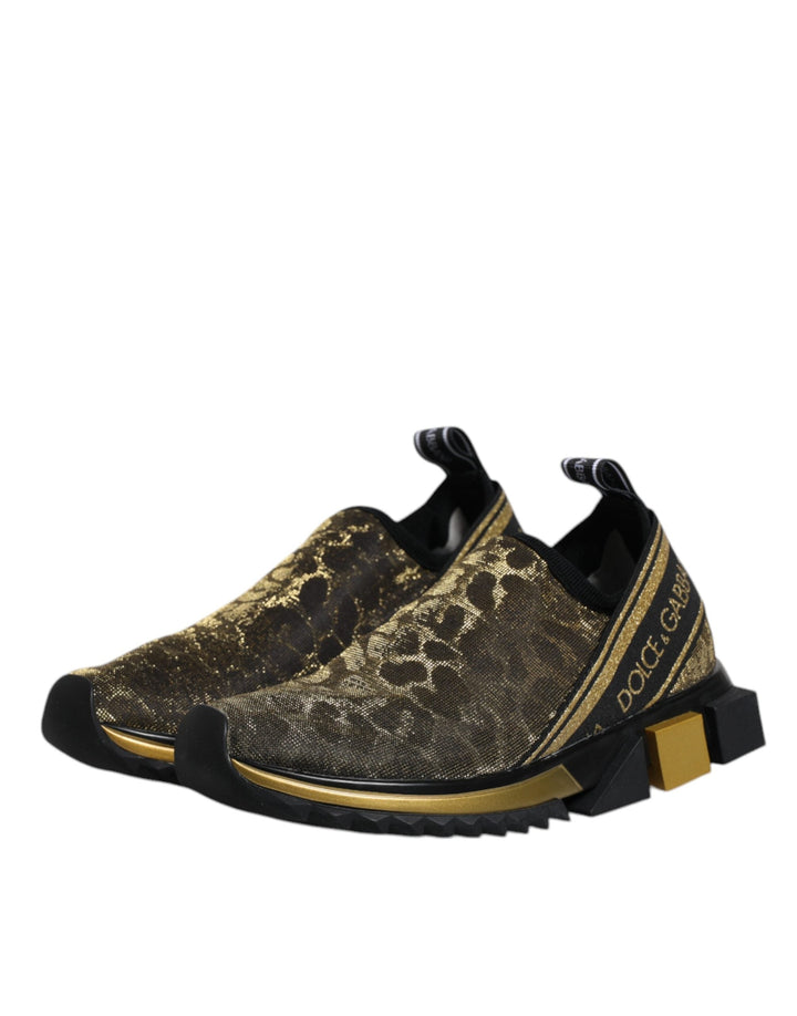 Dolce &amp; Gabbana Gold Glitter Leopard Sorrento Sneakers Shoes