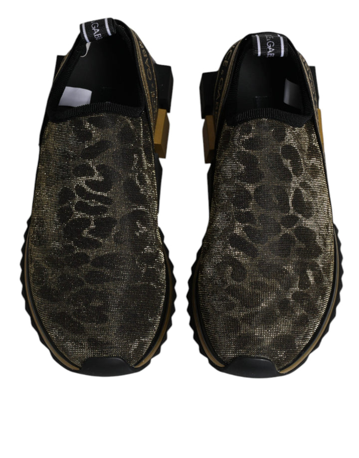 Dolce &amp; Gabbana Gold Glitter Leopard Sorrento Sneakers Shoes