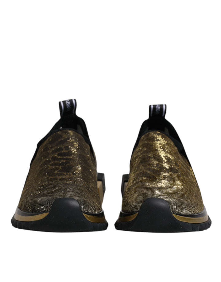 Dolce &amp; Gabbana Gold Glitter Leopard Sorrento Sneakers Shoes
