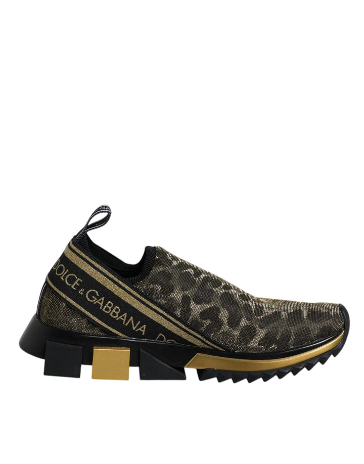 Dolce &amp; Gabbana Gold Glitter Leopard Sorrento Sneakers Shoes