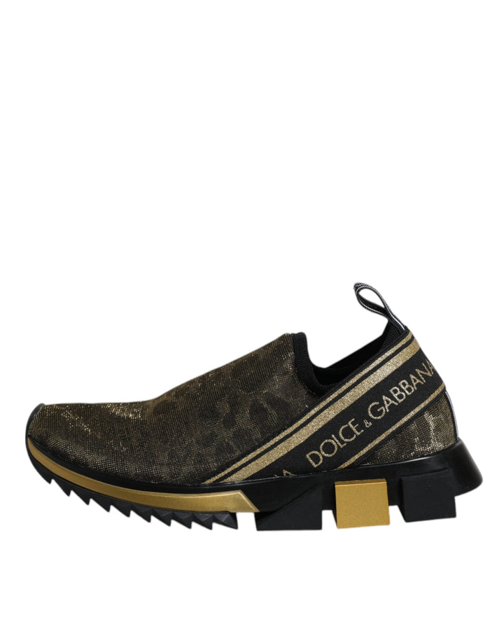 Dolce &amp; Gabbana Gold Glitter Leopard Sorrento Sneakers Shoes