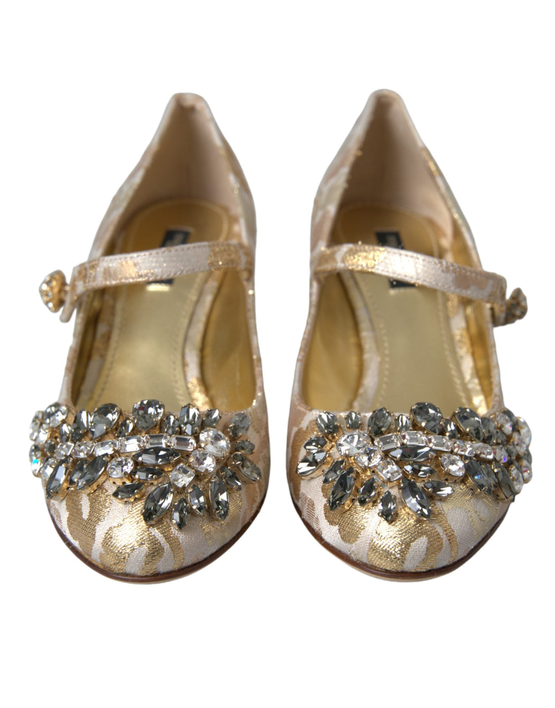 Women’s Dolce &amp; Gabbana Gold Jacquard Crystal Mary Janes Pumps Shoes