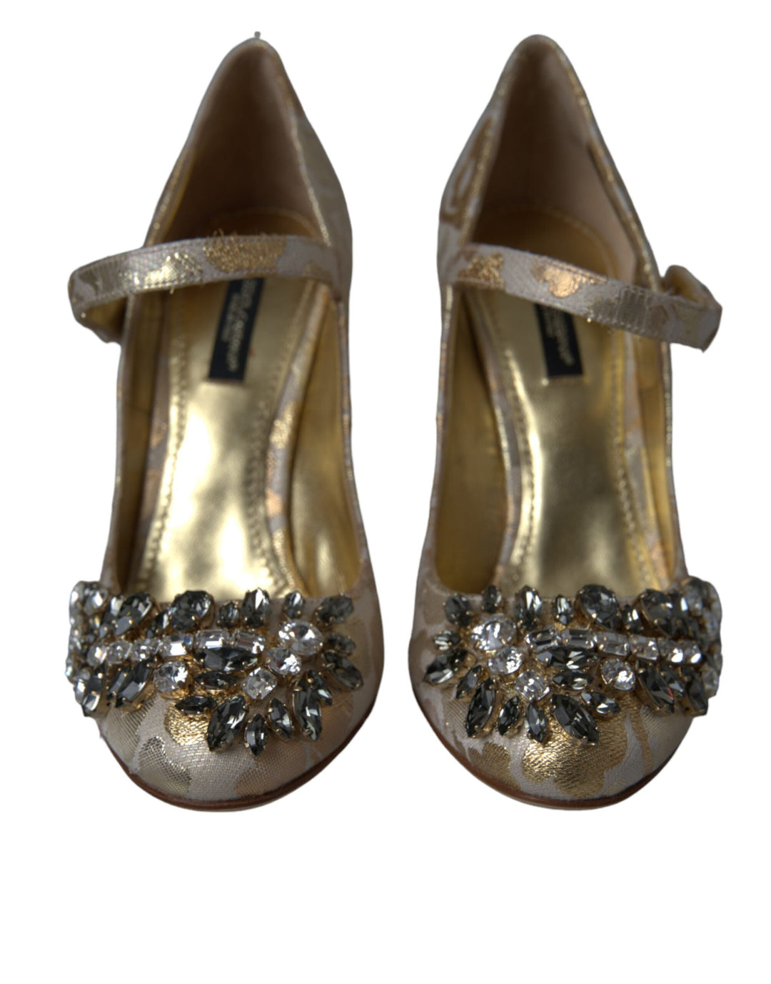 Women’s Dolce & Gabbana Gold Jacquard Crystal Mary Janes Pumps Shoes