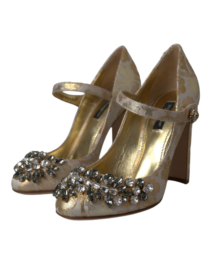 Women’s Dolce &amp; Gabbana Gold Jacquard Crystal Mary Janes Pumps Shoes