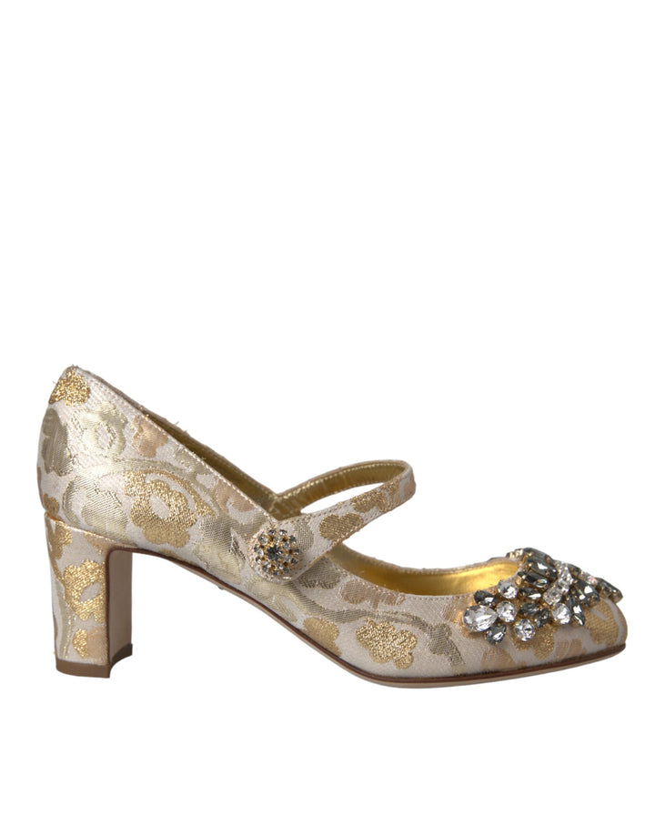 Women’s Dolce &amp; Gabbana Gold Jacquard Crystal Mary Janes Pumps Shoes