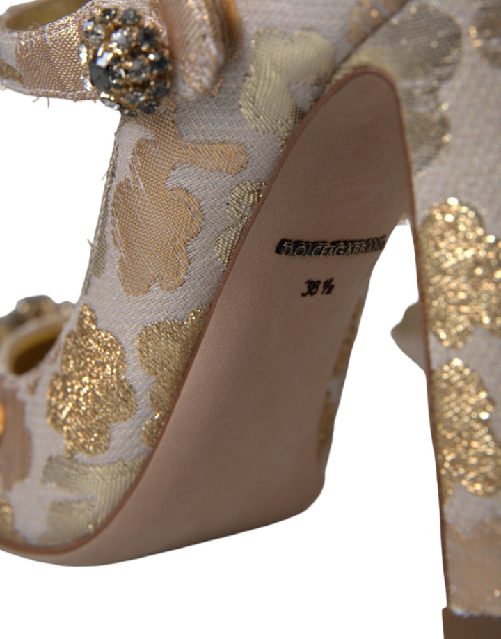 Women’s Dolce &amp; Gabbana Gold Jacquard Crystal Mary Janes Pumps Shoes
