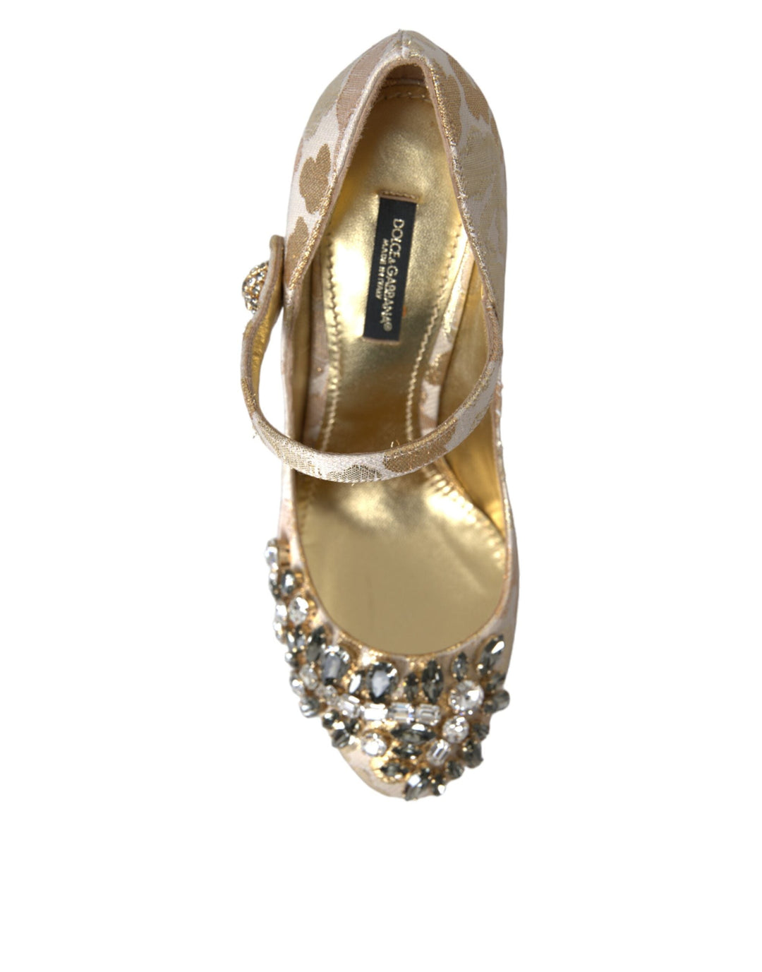 Women’s Dolce &amp; Gabbana Gold Jacquard Crystal Mary Janes Pumps Shoes