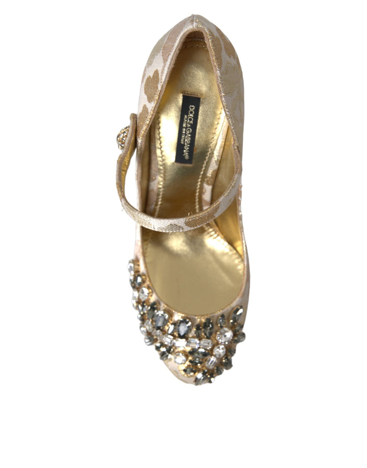 Women’s Dolce &amp; Gabbana Gold Jacquard Crystal Mary Janes Pumps Shoes