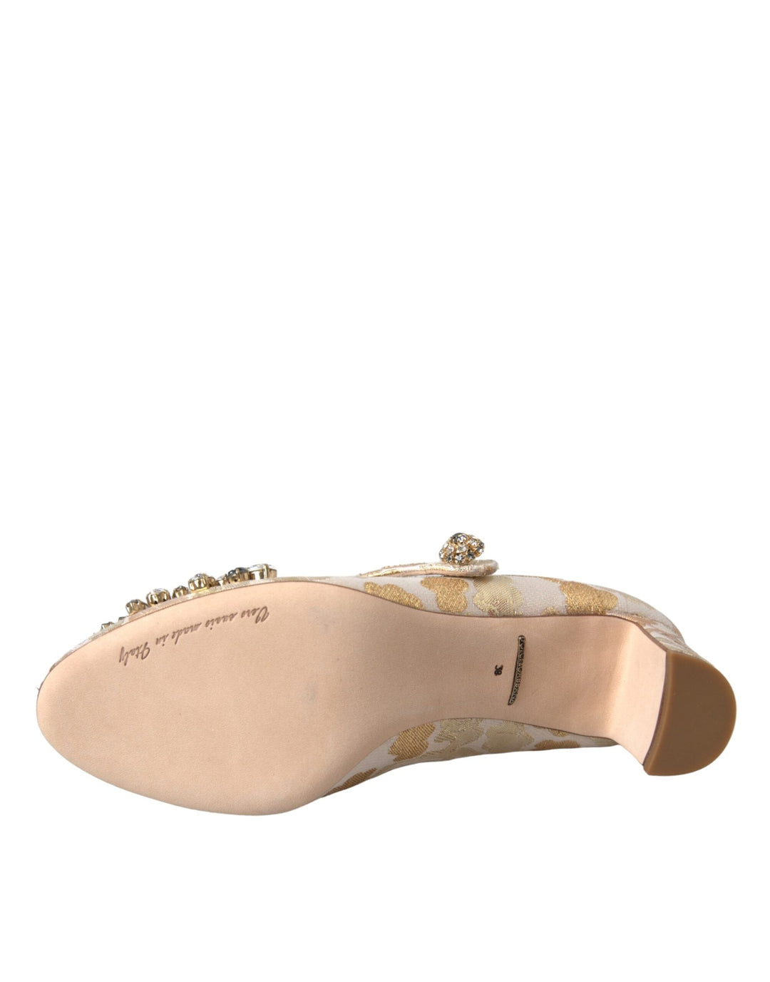Women’s Dolce &amp; Gabbana Gold Jacquard Crystal Mary Janes Pumps Shoes