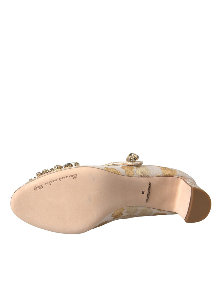 Women’s Dolce &amp; Gabbana Gold Jacquard Crystal Mary Janes Pumps Shoes