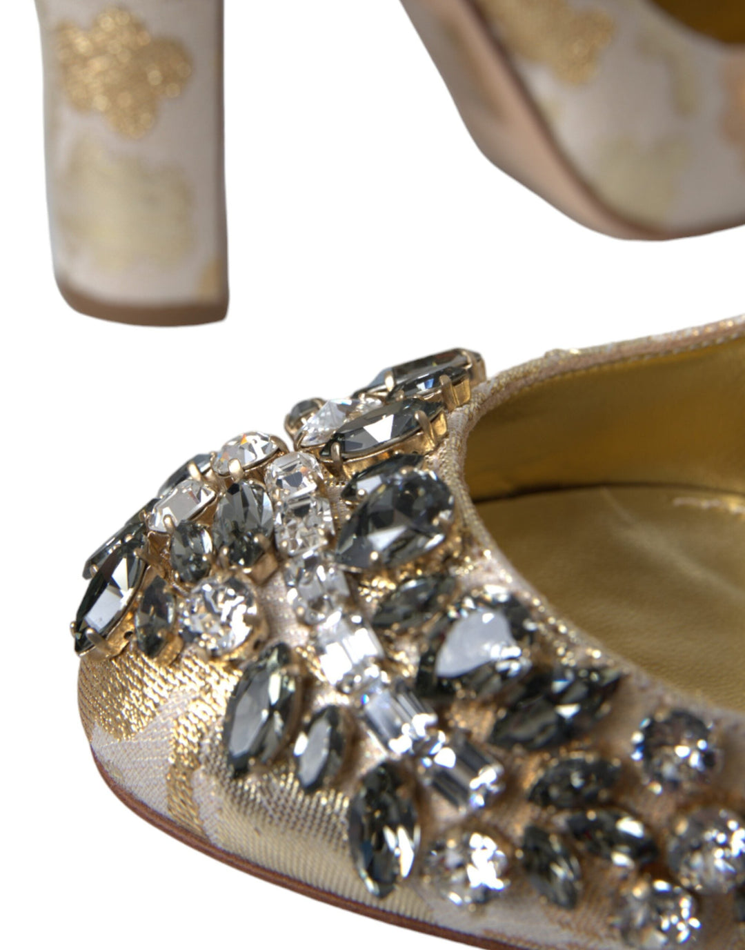 Women’s Dolce &amp; Gabbana Gold Jacquard Crystal Mary Janes Pumps Shoes