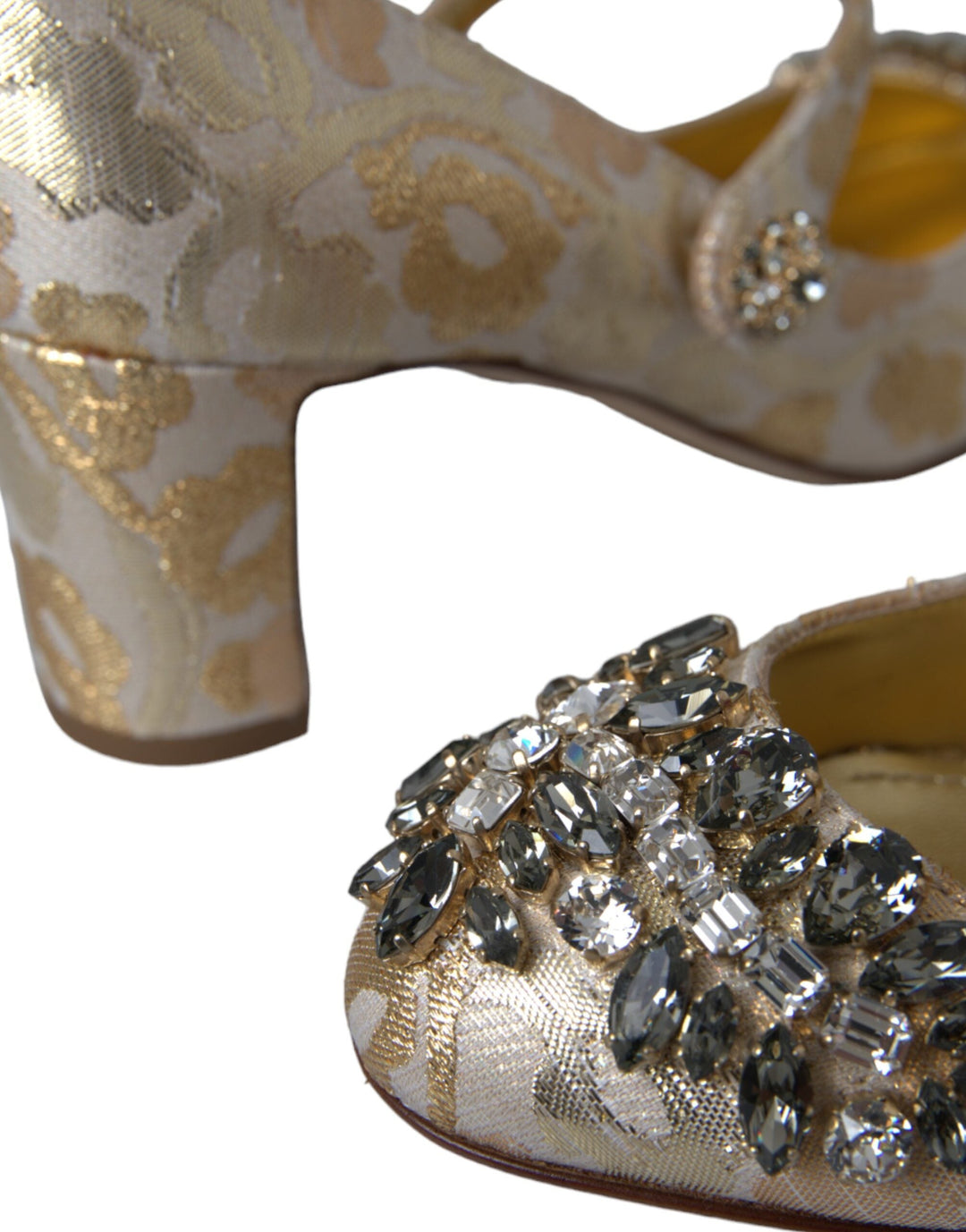 Women’s Dolce &amp; Gabbana Gold Jacquard Crystal Mary Janes Pumps Shoes