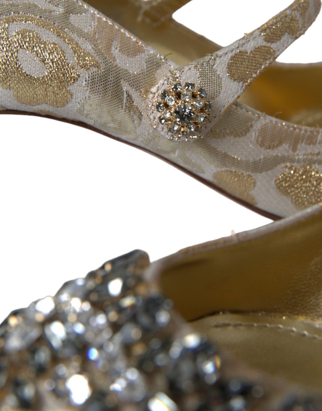 Women’s Dolce &amp; Gabbana Gold Jacquard Crystal Mary Janes Pumps Shoes
