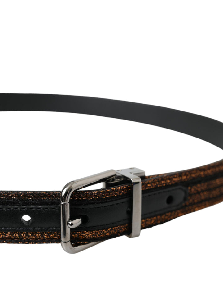 Women’s Dolce &amp; Gabbana Gold Jacquard Stripes Silver Metal Buckle Belt
