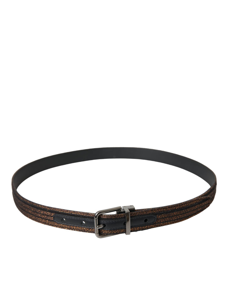 Women’s Dolce &amp; Gabbana Gold Jacquard Stripes Silver Metal Buckle Belt
