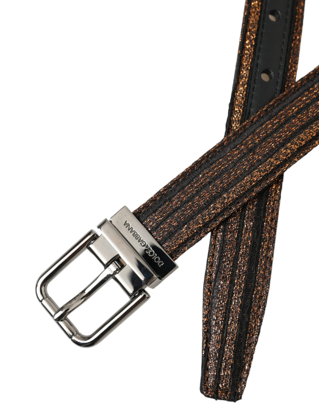 Women’s Dolce &amp; Gabbana Gold Jacquard Stripes Silver Metal Buckle Belt