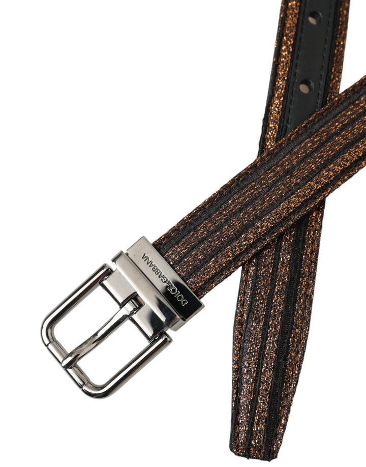 Women’s Dolce &amp; Gabbana Gold Jacquard Stripes Silver Metal Buckle Belt