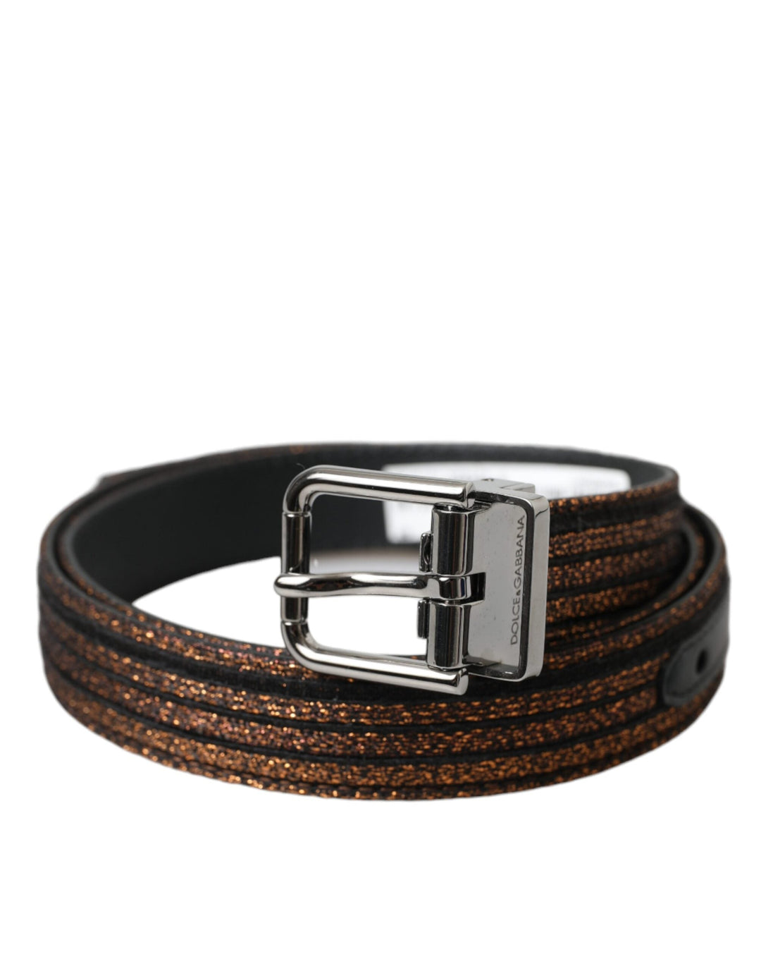 Women’s Dolce &amp; Gabbana Gold Jacquard Stripes Silver Metal Buckle Belt