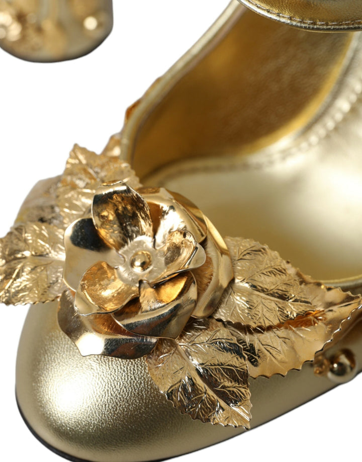 Women’s Dolce &amp; Gabbana Gold Leather Crystal Mary Janes Pumps Shoes
