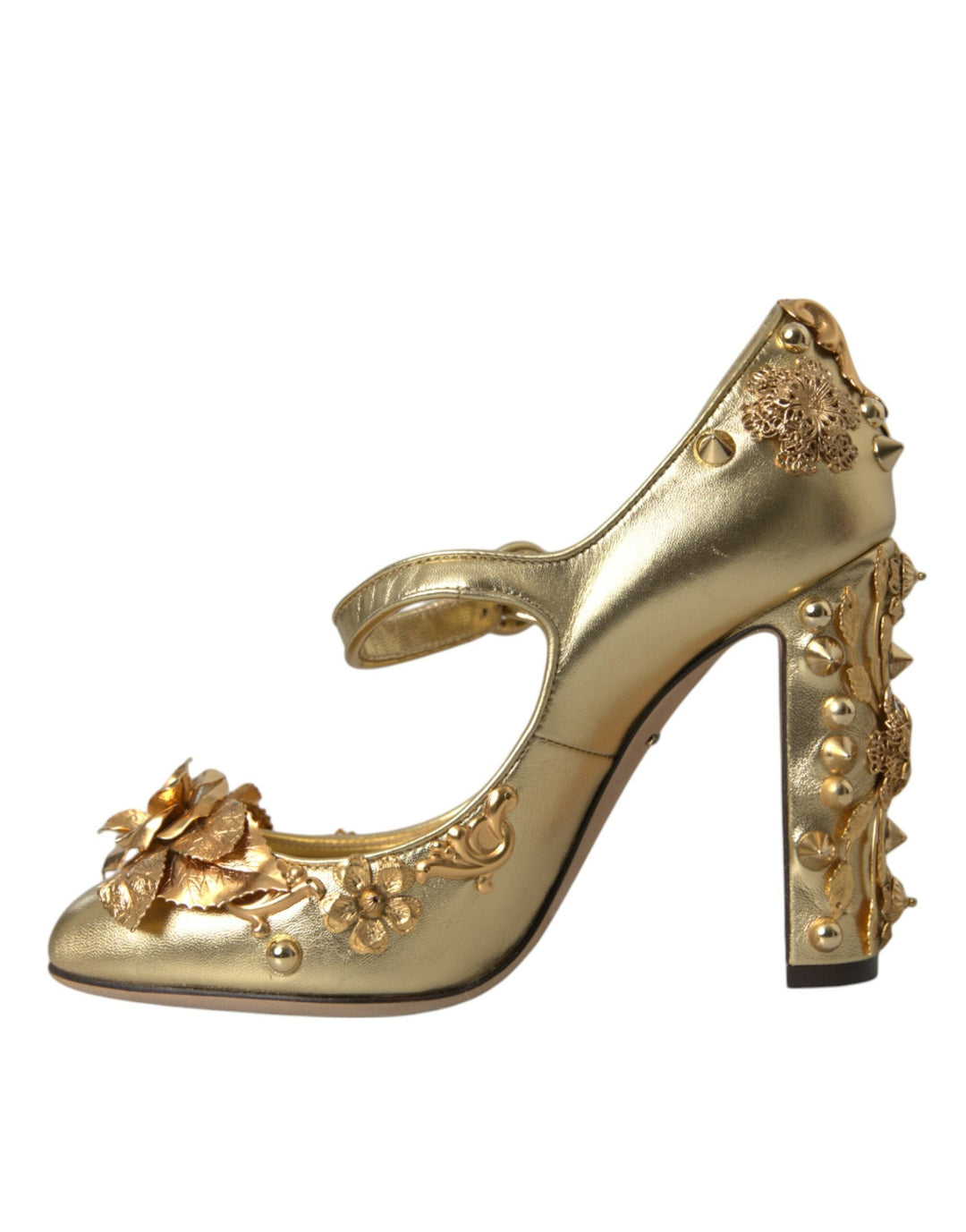 Women’s Dolce &amp; Gabbana Gold Leather Crystal Mary Janes Pumps Shoes