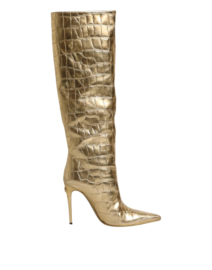 Women’s Dolce &amp; Gabbana Gold Leather Stiletto Heels High Boots Shoes