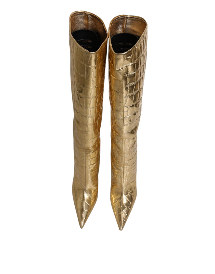 Women’s Dolce &amp; Gabbana Gold Leather Stiletto Heels High Boots Shoes