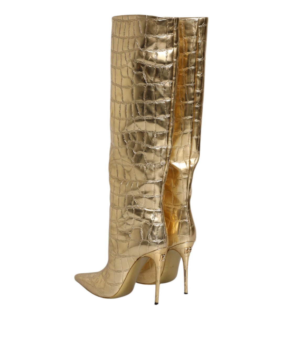 Women’s Dolce &amp; Gabbana Gold Leather Stiletto Heels High Boots Shoes