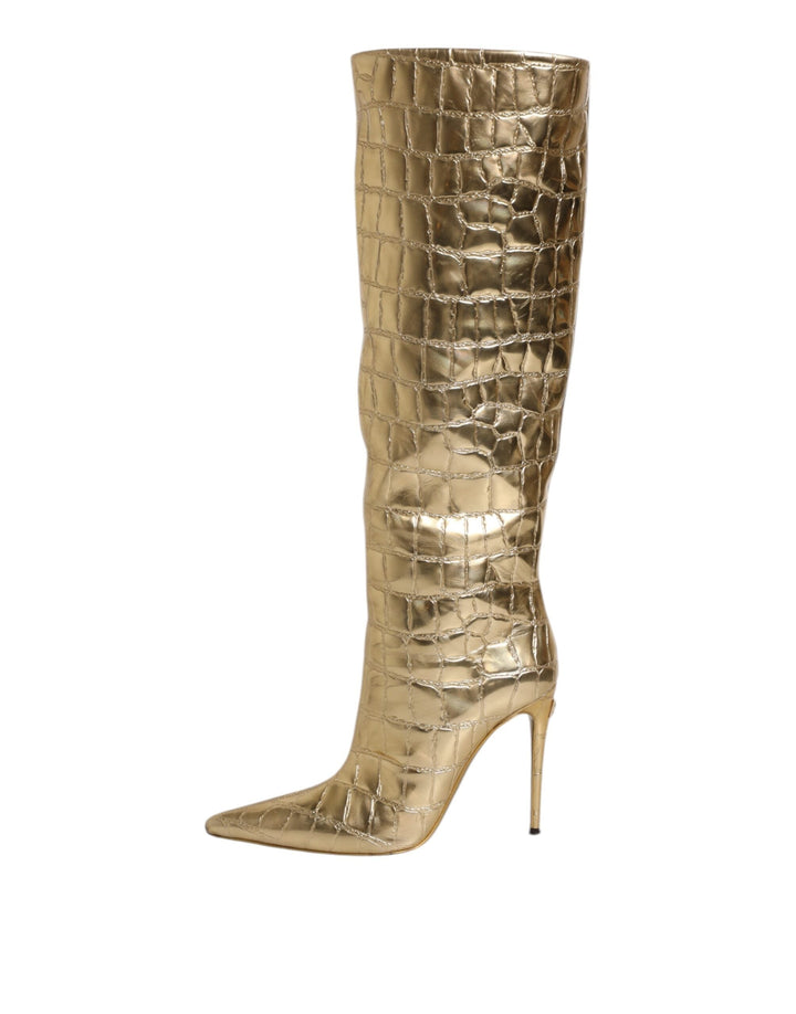 Women’s Dolce &amp; Gabbana Gold Leather Stiletto Heels High Boots Shoes