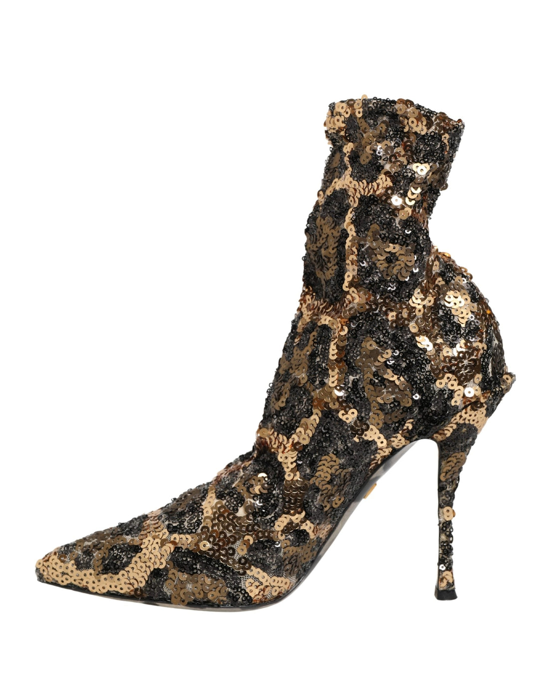 Women’s Dolce &amp; Gabbana Gold Leopard Sequin Sock Ankle Boots Shoes