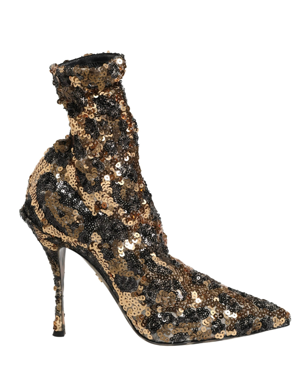 Women’s Dolce &amp; Gabbana Gold Leopard Sequin Sock Ankle Boots Shoes