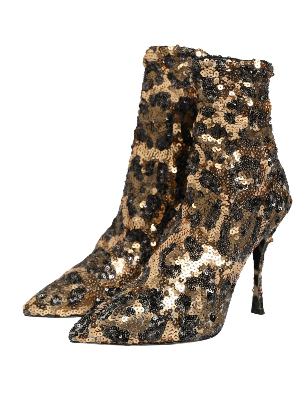 Women’s Dolce &amp; Gabbana Gold Leopard Sequin Sock Ankle Boots Shoes