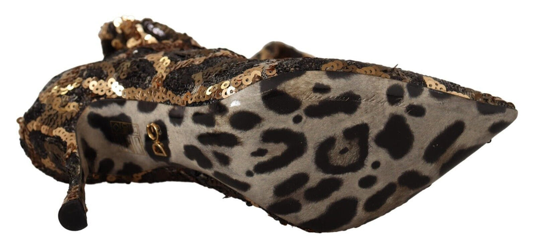 Women’s Dolce &amp; Gabbana Gold Leopard Sequins Heels Boots Shoes