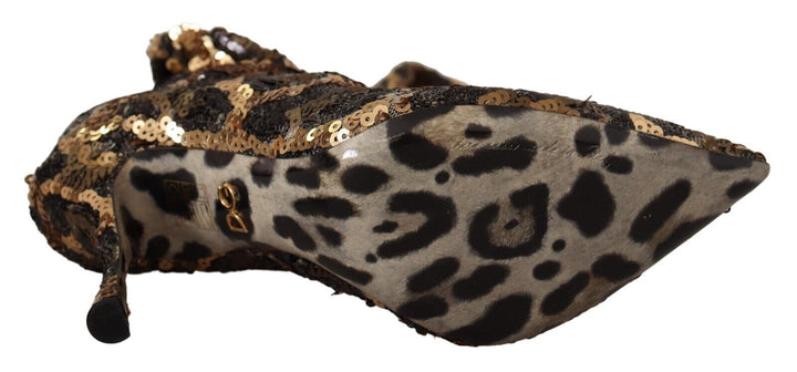 Women’s Dolce &amp; Gabbana Gold Leopard Sequins Heels Boots Shoes
