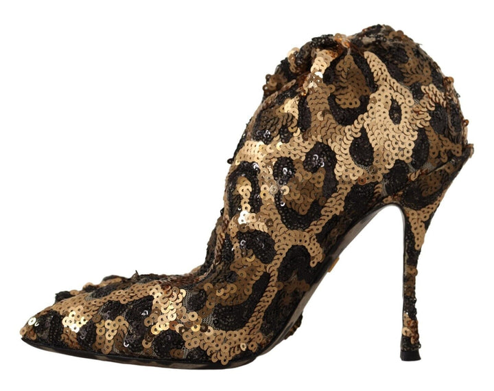 Women’s Dolce &amp; Gabbana Gold Leopard Sequins Heels Boots Shoes