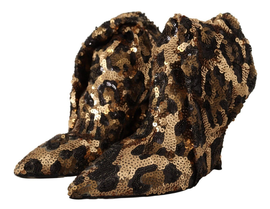 Women’s Dolce &amp; Gabbana Gold Leopard Sequins Heels Boots Shoes