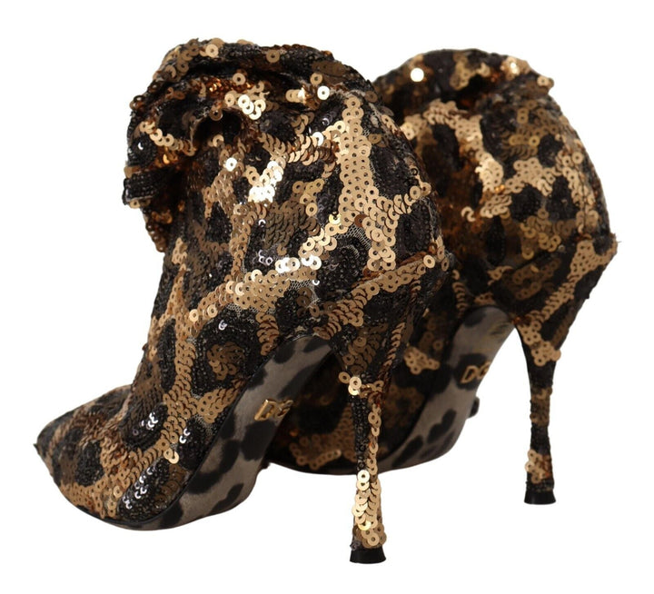 Women’s Dolce &amp; Gabbana Gold Leopard Sequins Heels Boots Shoes