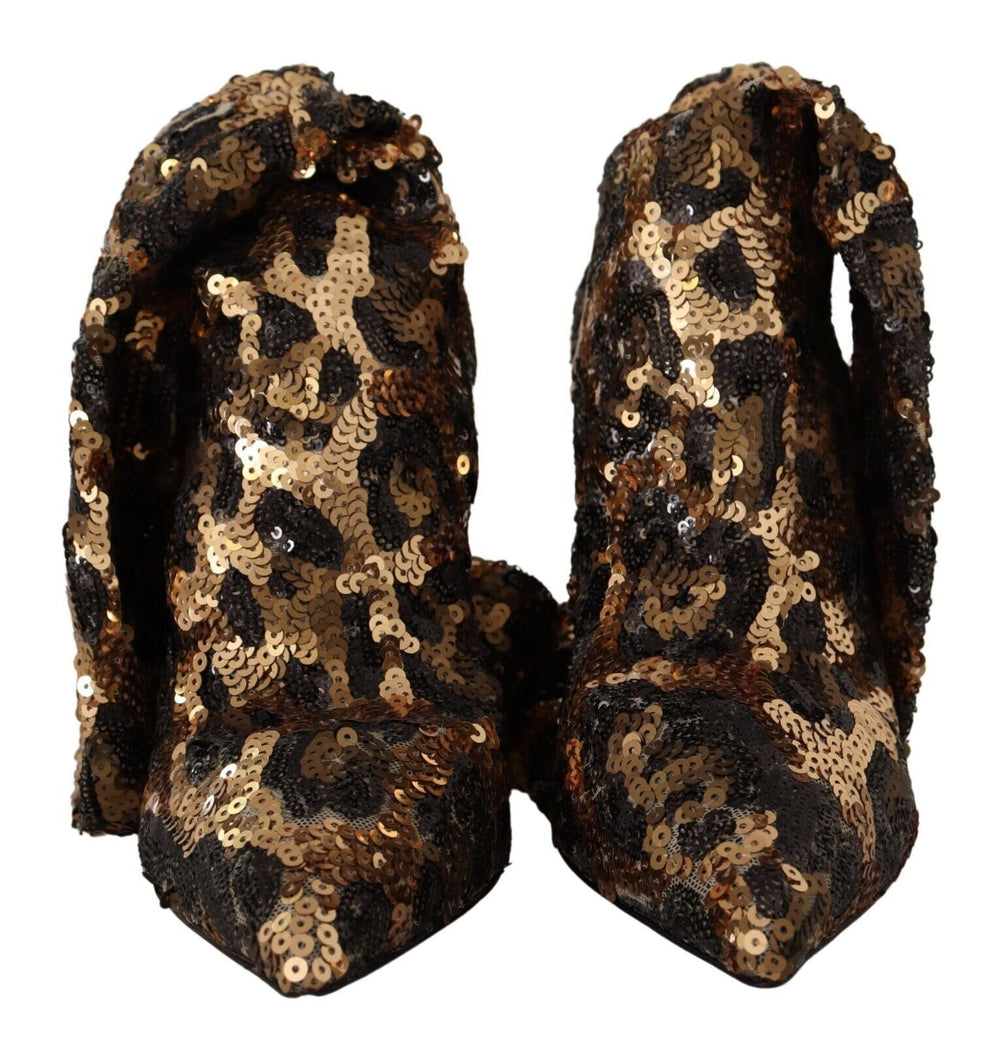 Women’s Dolce & Gabbana Gold Leopard Sequins Heels Boots Shoes