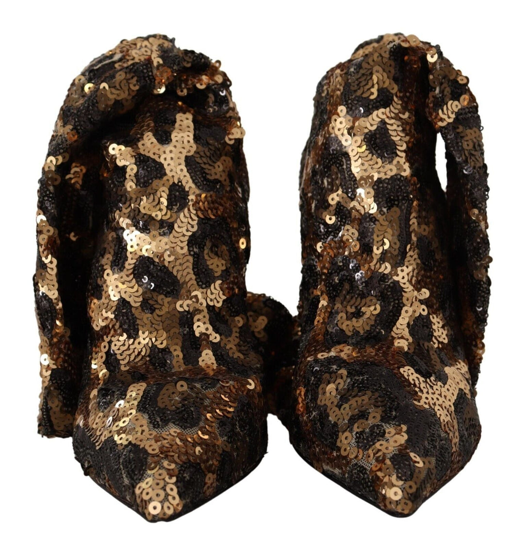 Women’s Dolce &amp; Gabbana Gold Leopard Sequins Heels Boots Shoes