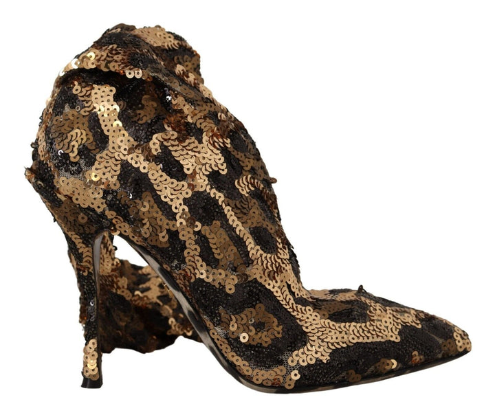 Women’s Dolce &amp; Gabbana Gold Leopard Sequins Heels Boots Shoes