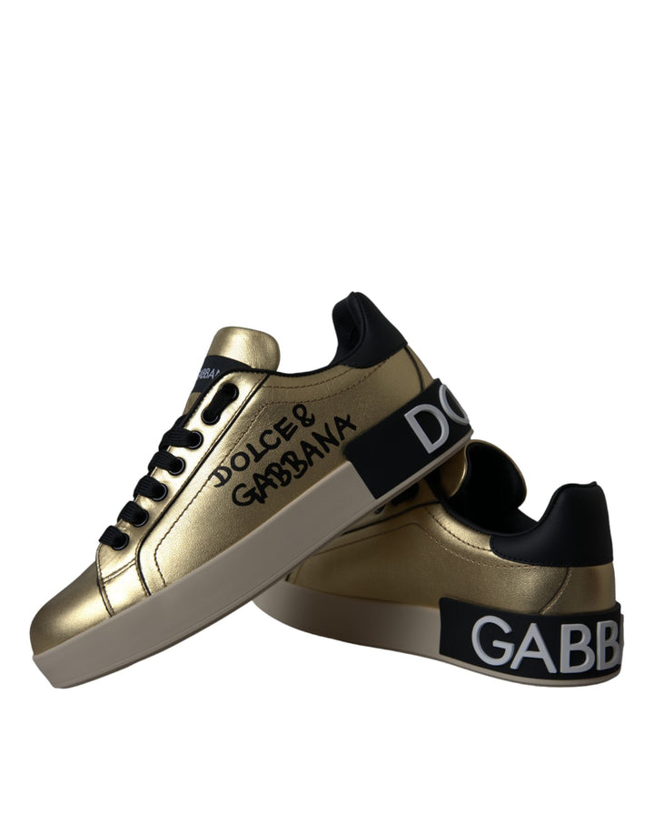 Dolce &amp; Gabbana Gold Portofino Calf Leather Sneakers Women Shoes