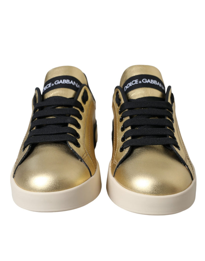 Dolce &amp; Gabbana Gold Portofino Calf Leather Sneakers Women Shoes