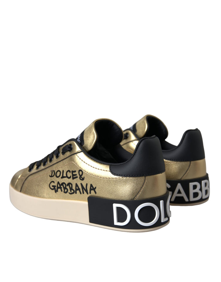 Dolce &amp; Gabbana Gold Portofino Calf Leather Sneakers Women Shoes