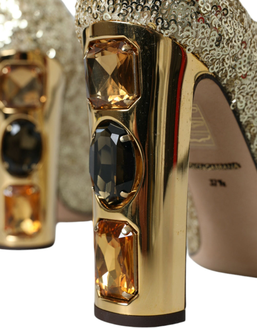 Women’s Dolce &amp; Gabbana Gold Sequin Crystal Heels Pumps Shoes