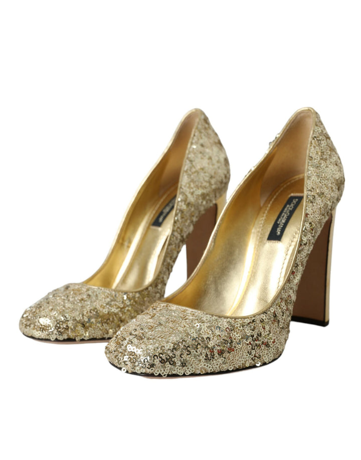 Women’s Dolce &amp; Gabbana Gold Sequin Crystal Heels Pumps Shoes