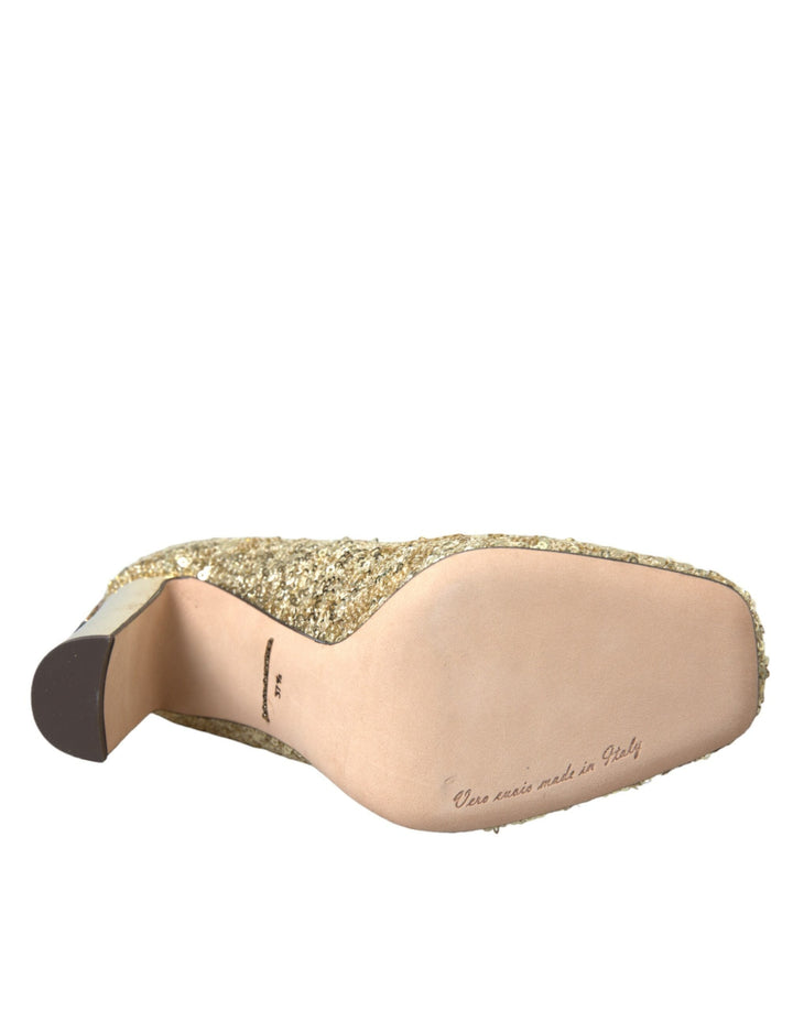 Women’s Dolce &amp; Gabbana Gold Sequin Crystal Heels Pumps Shoes